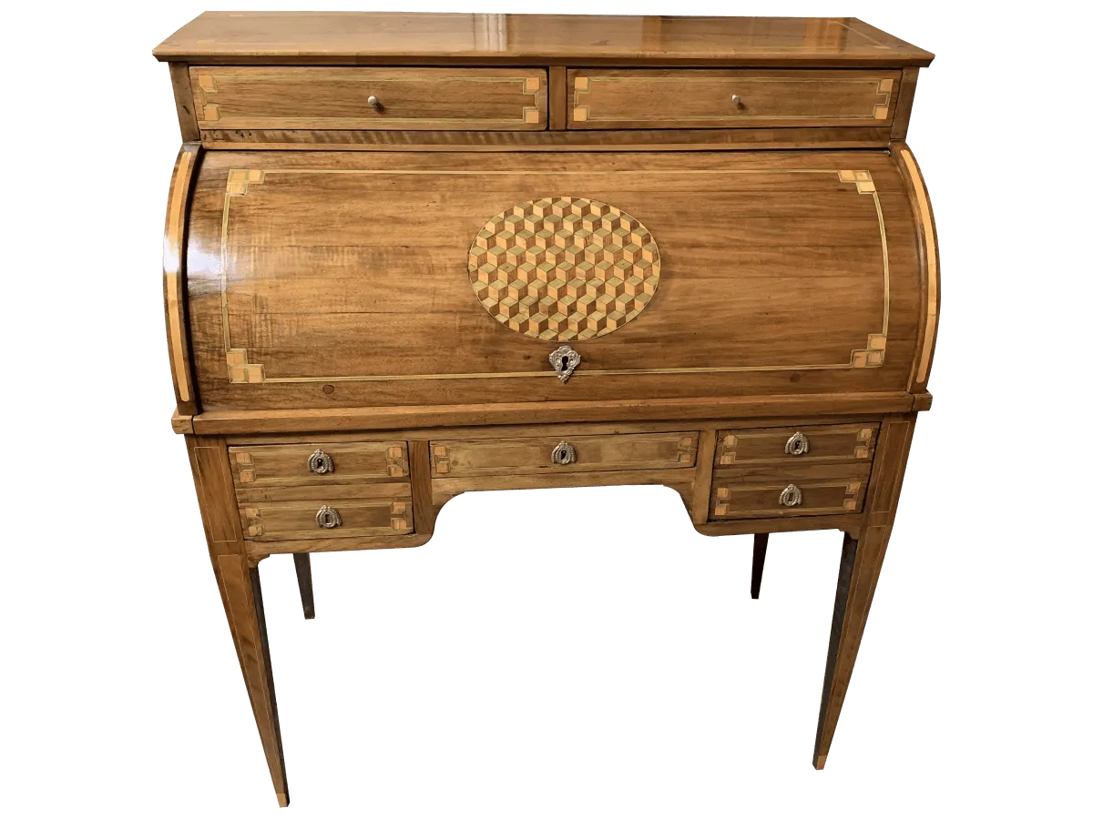 Après restauration. Bureau à cylindre d'époque Louis XVI Après restauration. Restauration à Paris - Vincennes d'un Bureau à cylindre d'époque Louis XVI